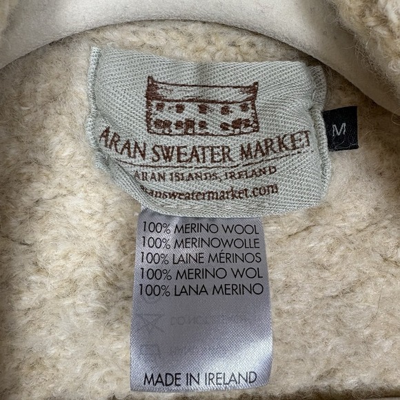 Aran Sweater Market Merino Wool Cream Waterfall Cardigan Cable Knit Size M Irish - Picture 16 of 17